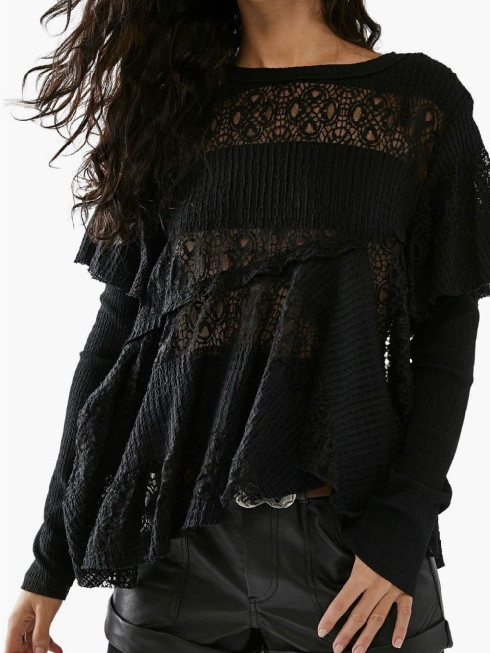 Free People Snowfall Lace Cotton Blend Tunic Top Size XS NWT
